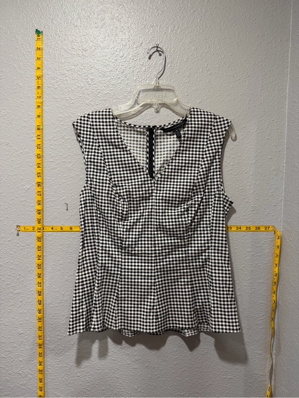 White House Black Market Gingham Peplum Top Size 10 Black White Sleeveless